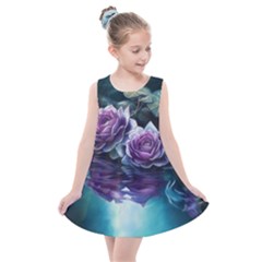 Roses Water Lilies Watercolor Kids  Summer Dress by Ravend