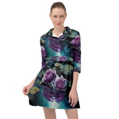 Roses Water Lilies Watercolor Mini Skater Shirt Dress by Ravend