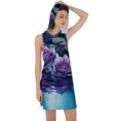 Roses Water Lilies Watercolor Racer Back Hoodie Dress by Ravend