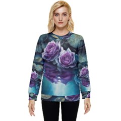 Roses Water Lilies Watercolor Hidden Pocket Sweatshirt by Ravend