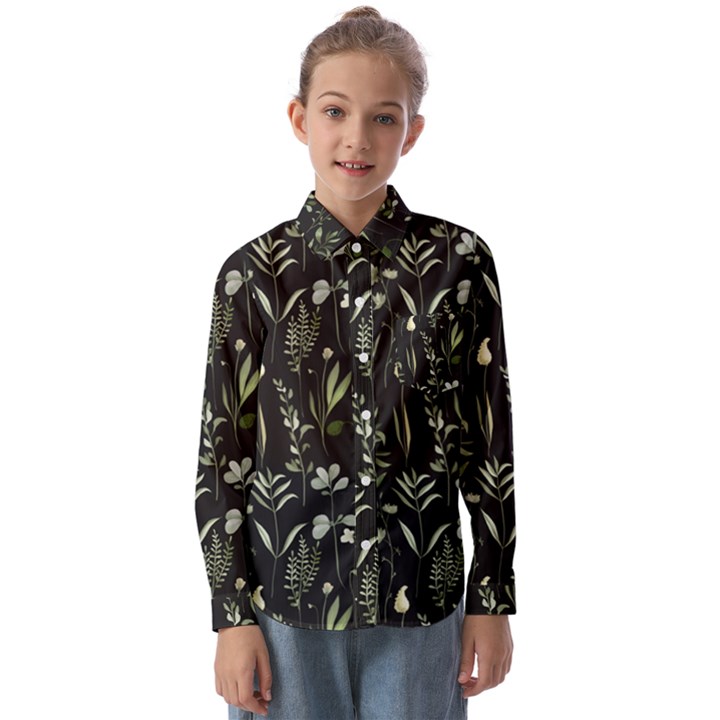 Plants Floral Art Pattern Design Kids  Long Sleeve Shirt