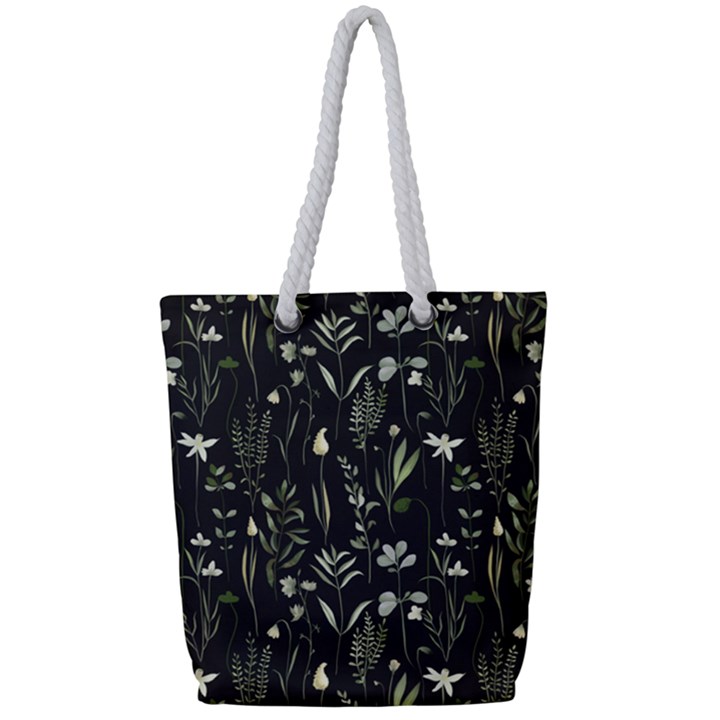 Plants Floral Art Pattern Design Full Print Rope Handle Tote (Small)