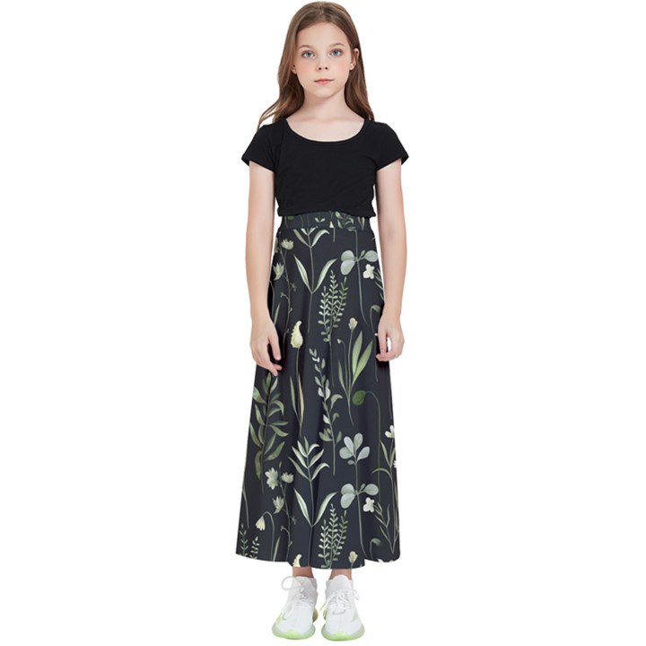 Plants Floral Art Pattern Design Kids  Flared Maxi Skirt