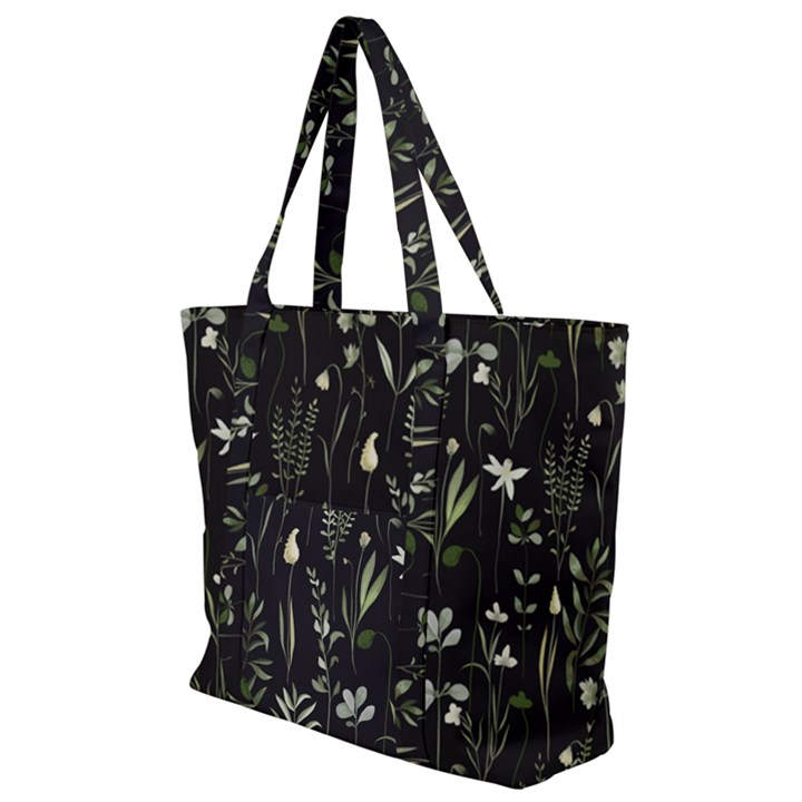 Plants Floral Art Pattern Design Zip Up Canvas Bag