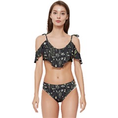 Plants Floral Art Pattern Design Ruffle Edge Tie Up Bikini Set	 by Ravend