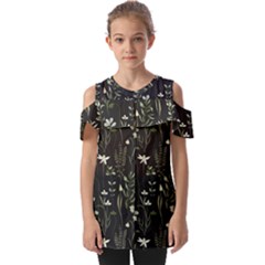 Plants Floral Art Pattern Design Fold Over Open Sleeve Top by Ravend