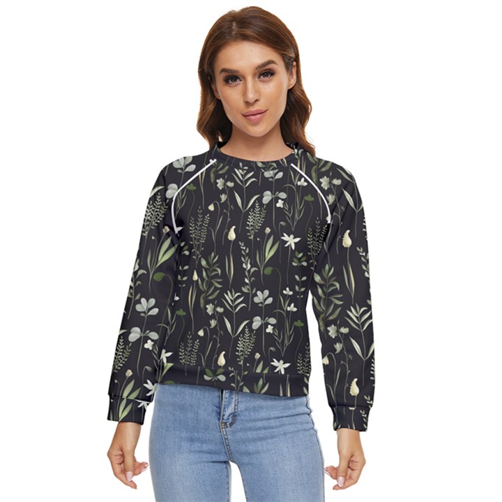 Plants Floral Art Pattern Design Women s Long Sleeve Raglan Tee