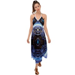 Digital Technology Halter Tie Back Dress  by Ravend