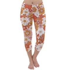 Flowers Petals Leaves Floral Print Capri Winter Leggings 