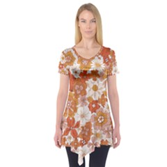 Flowers Petals Leaves Floral Print Short Sleeve Tunic  by Ravend