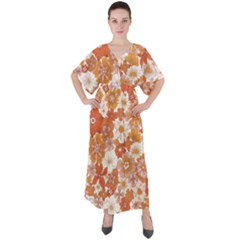 Flowers Petals Leaves Floral Print V-neck Boho Style Maxi Dress by Ravend