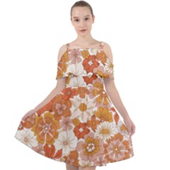 Flowers Petals Leaves Floral Print Cut Out Shoulders Chiffon Dress by Ravend