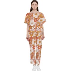 Flowers Petals Leaves Floral Print Batwing Lightweight Chiffon Jumpsuit by Ravend