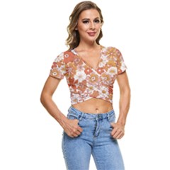 Flowers Petals Leaves Floral Print Short Sleeve Foldover Tee by Ravend