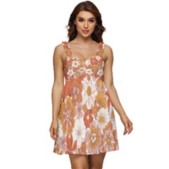 Flowers Petals Leaves Floral Print Ruffle Strap Babydoll Chiffon Dress by Ravend