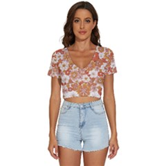 Flowers Petals Leaves Floral Print V-neck Crop Top by Ravend