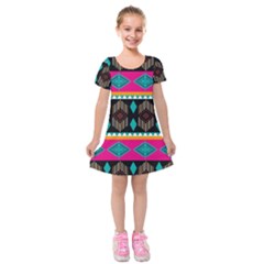 Abstract Art Pattern Design Old Vintage Kids  Short Sleeve Velvet Dress