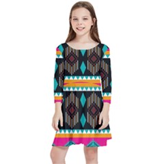 Abstract Art Pattern Design Old Vintage Kids  Quarter Sleeve Skater Dress by Wegoenart