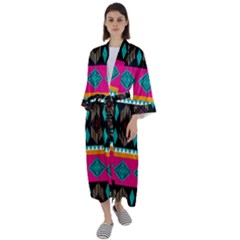 Abstract Art Pattern Design Old Vintage Maxi Satin Kimono by Wegoenart