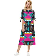 Abstract Art Pattern Design Old Vintage Bow Sleeve Chiffon Midi Dress by Wegoenart