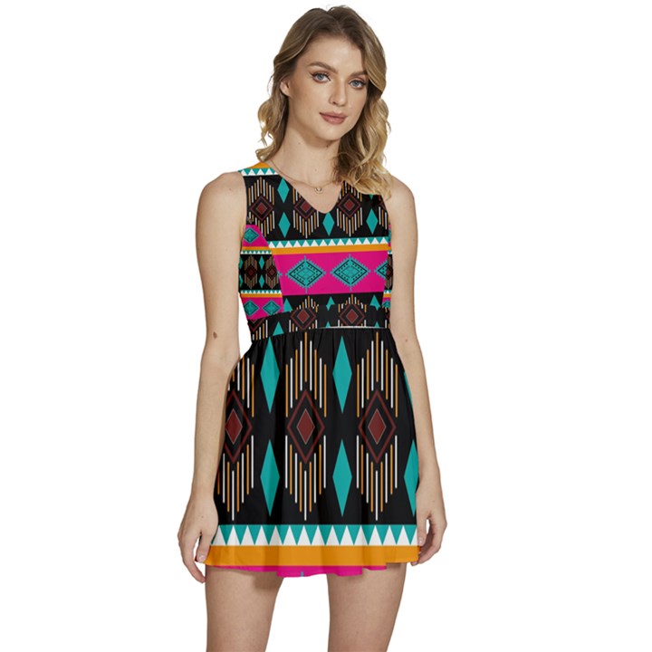 Abstract Art Pattern Design Old Vintage Sleeveless High Waist Mini Dress