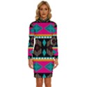 Abstract Art Pattern Design Old Vintage Long Sleeve Shirt Collar Bodycon Dress View1