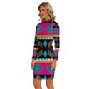 Abstract Art Pattern Design Old Vintage Long Sleeve Shirt Collar Bodycon Dress View2