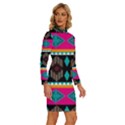 Abstract Art Pattern Design Old Vintage Long Sleeve Shirt Collar Bodycon Dress View3