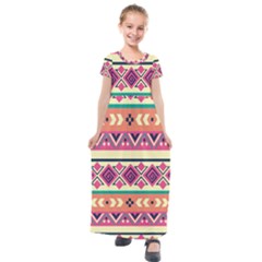 Unique Pattern Design Vintage Retro Art Kids  Short Sleeve Maxi Dress by Wegoenart