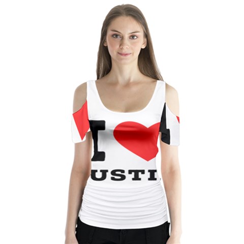 I Love Justin Butterfly Sleeve Cutout Tee  by ilovewhateva