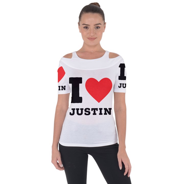 I love justin Shoulder Cut Out Short Sleeve Top