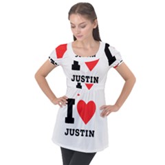 I Love Justin Puff Sleeve Tunic Top by ilovewhateva