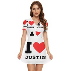 I Love Justin V-neck High Waist Chiffon Mini Dress by ilovewhateva