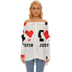 I Love Justin Off Shoulder Chiffon Pocket Shirt by ilovewhateva