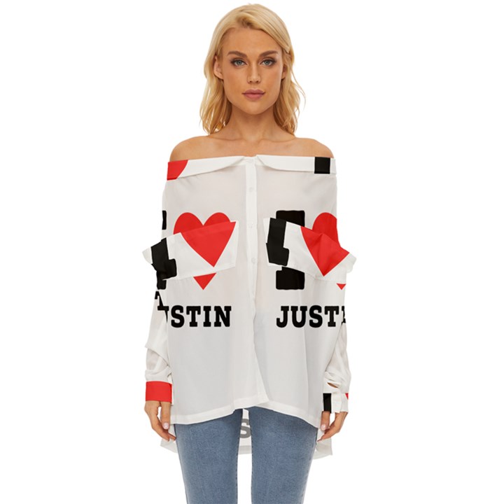 I love justin Off Shoulder Chiffon Pocket Shirt