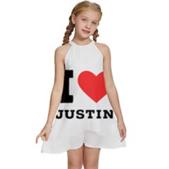 I Love Justin Kids  Halter Collar Waist Tie Chiffon Dress by ilovewhateva