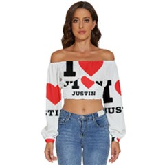 I Love Justin Long Sleeve Crinkled Weave Crop Top by ilovewhateva