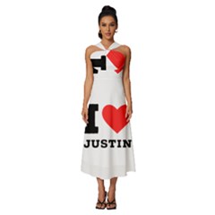 I Love Justin Sleeveless Cross Front Cocktail Midi Chiffon Dress by ilovewhateva