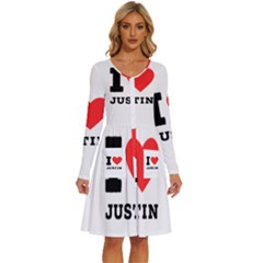 I Love Justin Long Sleeve Dress With Pocket by ilovewhateva