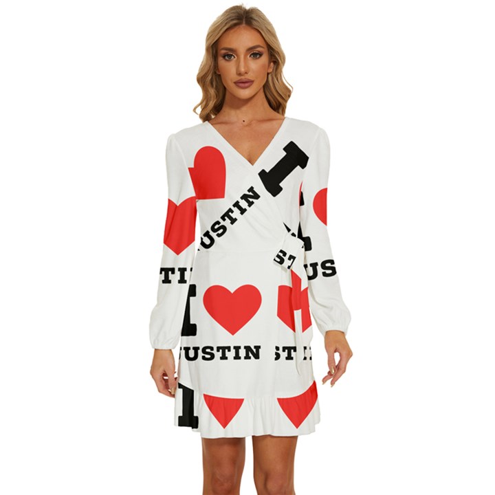 I love justin Long Sleeve Waist Tie Ruffle Velvet Dress