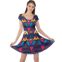 Pattern Colorful Aztec Cap Sleeve Dress by Wegoenart