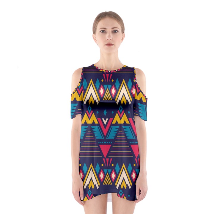 Pattern Colorful Aztec Shoulder Cutout One Piece Dress