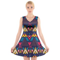 Pattern Colorful Aztec V-neck Sleeveless Dress by Wegoenart