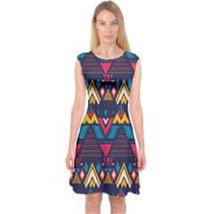 Pattern Colorful Aztec Capsleeve Midi Dress by Wegoenart