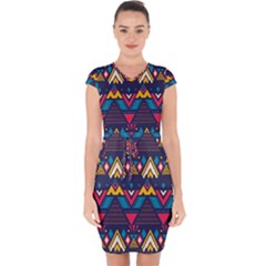 Pattern Colorful Aztec Capsleeve Drawstring Dress  by Wegoenart