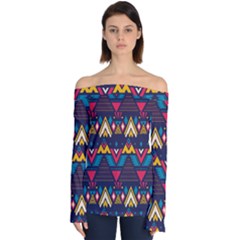 Pattern Colorful Aztec Off Shoulder Long Sleeve Top by Wegoenart