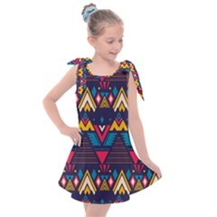 Pattern Colorful Aztec Kids  Tie Up Tunic Dress by Wegoenart