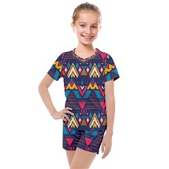 Pattern Colorful Aztec Kids  Mesh Tee And Shorts Set