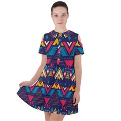 Pattern Colorful Aztec Short Sleeve Shoulder Cut Out Dress  by Wegoenart