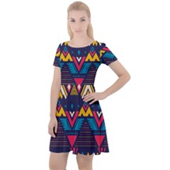 Pattern Colorful Aztec Cap Sleeve Velour Dress  by Wegoenart